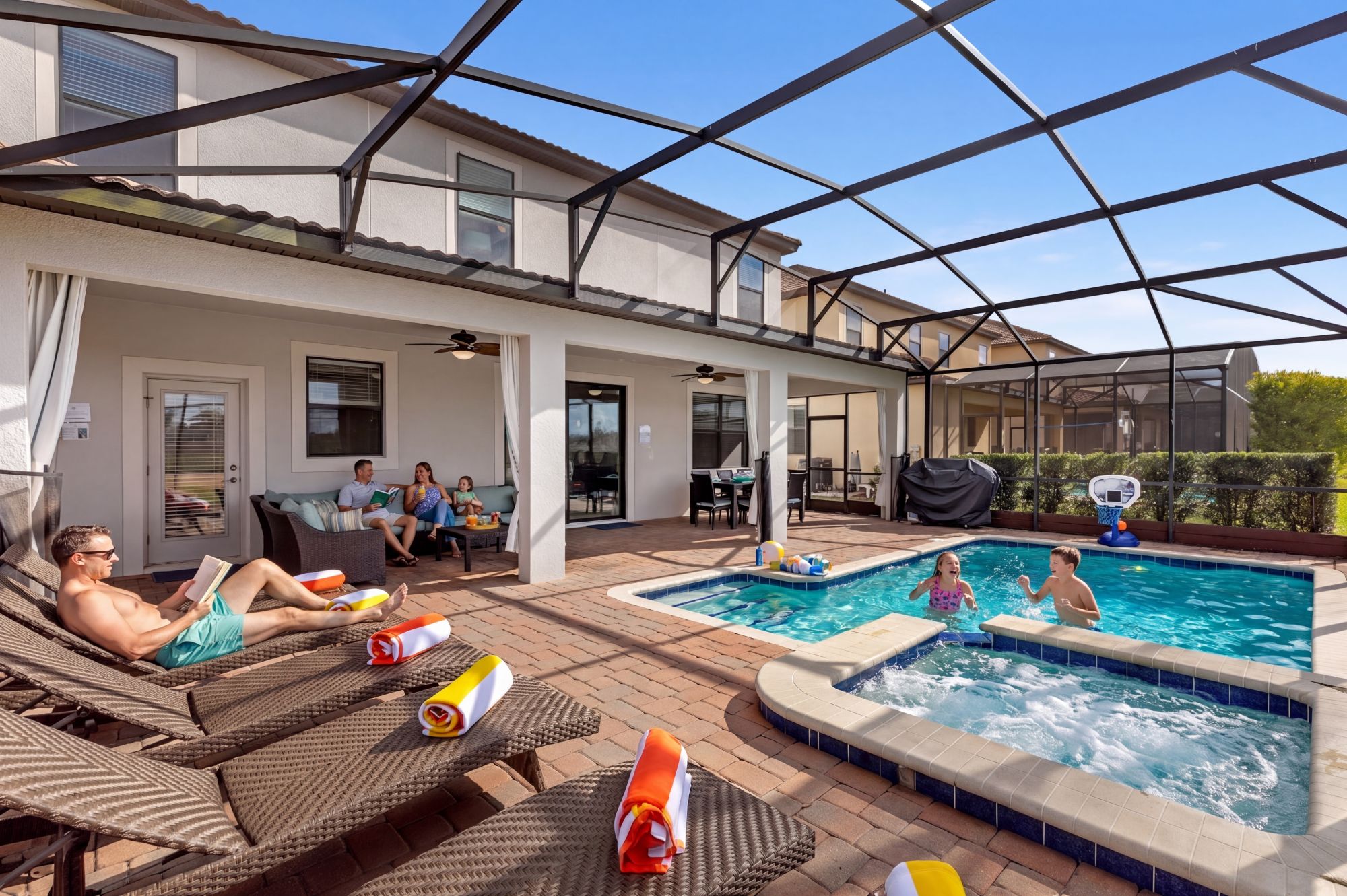 Multigenerational vacation rental with pool - Champions Gate - Salt Water Pool and spa Outdoor sectional and lounge chairs